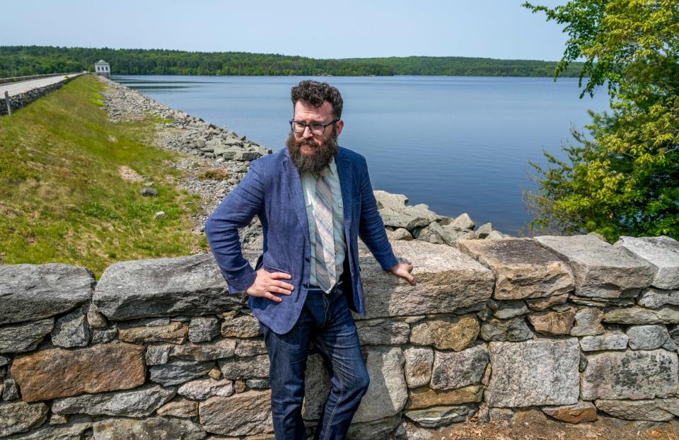 Filmmaker Evan Villari at Scituate Reservoir, where he says the Providence Water Supply Board rebuffed his requests for access to the property to take video and compare today's landscape with historical photographs.