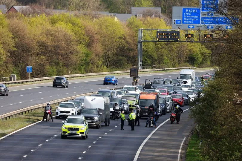 The M57 motorway in Merseyside at a standstill on April 15 last year