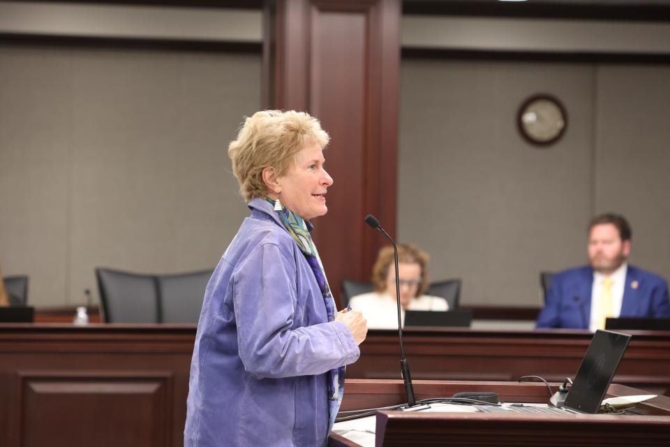 Rosanne Wood, a Leon County School Board member, speaks at a Senate Appropriations Committee meeting on Thursday, March 16, 2023, at the Florida Capitol.