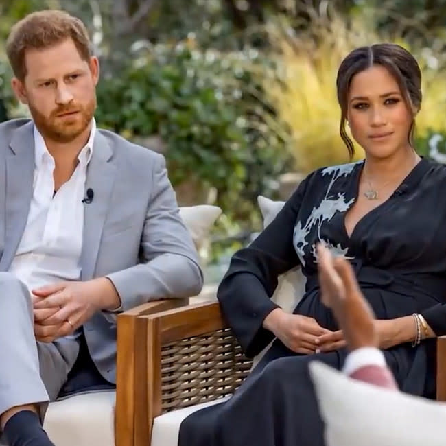 Harry y Meghan en la entrevista que concedieron a Oprah Winfrey en la cadena CBS credit:Bang Showbiz