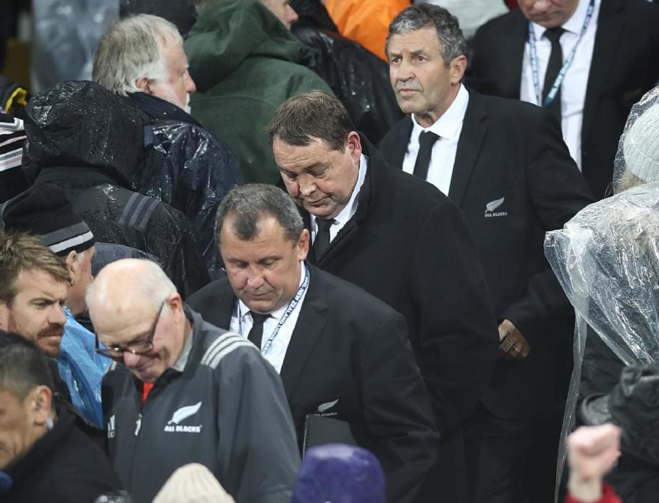 Ian Foster (front) is expected to replace Steve Hansen (centre) as All Blacks coach (Getty)