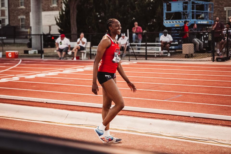 Texas Tech's Ruth Usoro won the women's triple jump during Sunday's final day of the three-day Big 12 track and field championships at the Fuller Track Complex. In her three-year career at Tech, Usoro has won Big 12 titles four times in the triple jump and three times in the long jump.