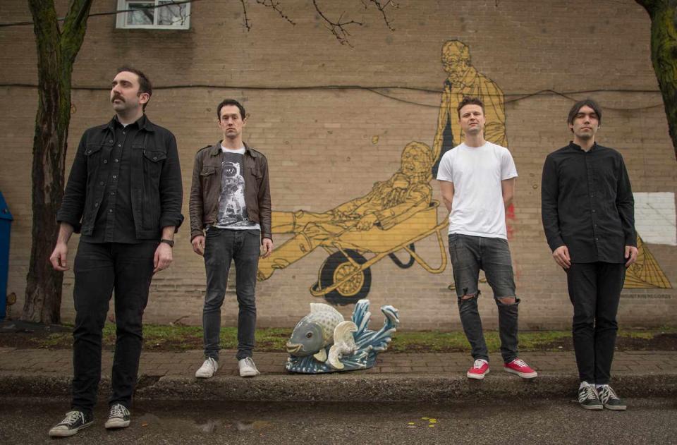 Canadian rock band Hollerado outside their west end Toronto recording studio. From left, Dean Baxter, Nixon Boyd, Menno Versteeg and Jake Boyd