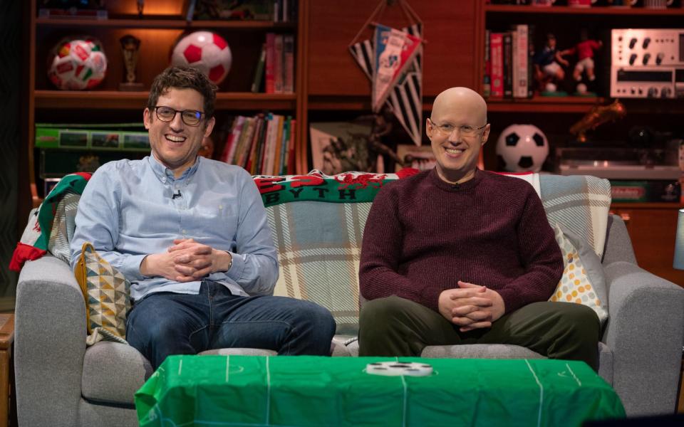 Elis James and Matt Lucas on the set of the revived Fantasy Football League - Avalon