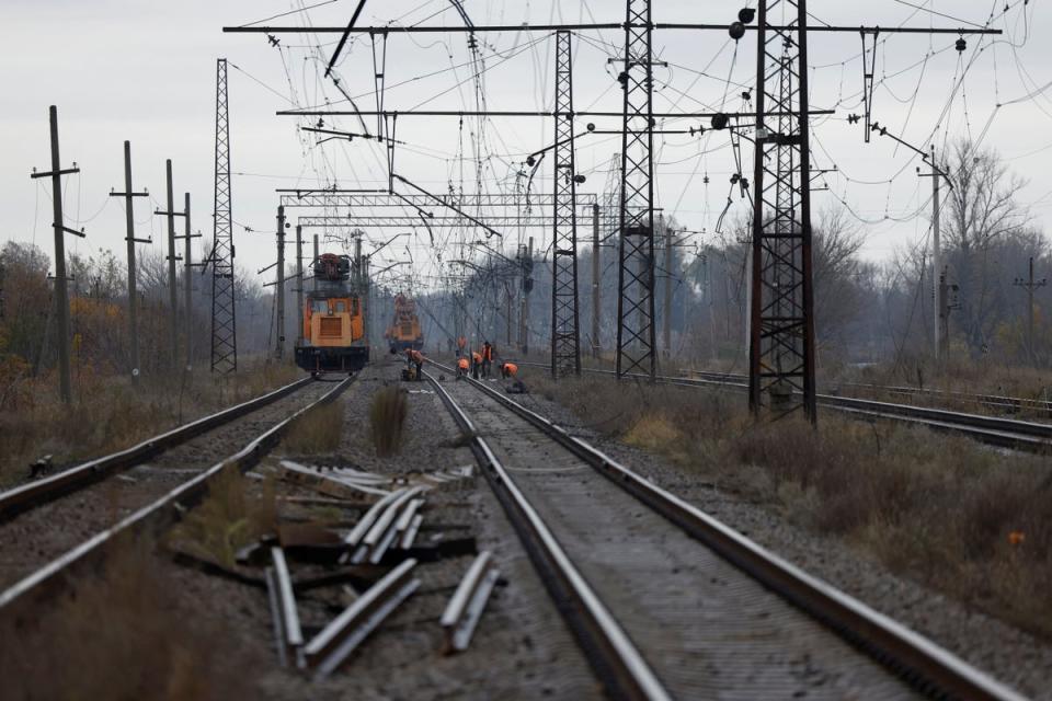 Train tracks and overhead cables were damaged in an explosion along the train line to Belgorod (REUTERS)