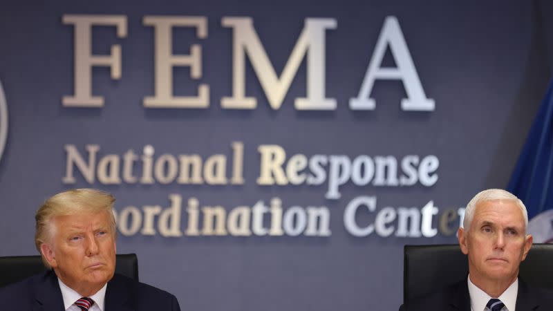 U.S. President Trump attends briefing on Hurricane Laura at FEMA headquarters in Washington