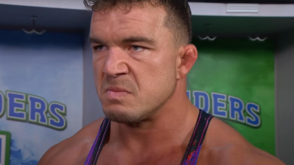  Chad Gable looking upset. 