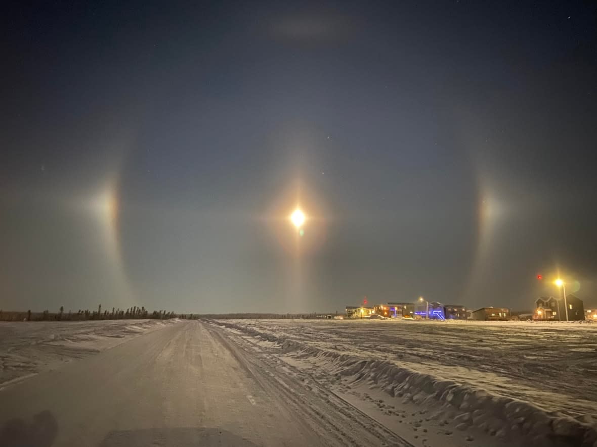 Maria Storr captured this photo of a rare lunar halo in Inuvik, N.W.T., on Jan. 17, 2022. (Submitted by Maria Storr - image credit)