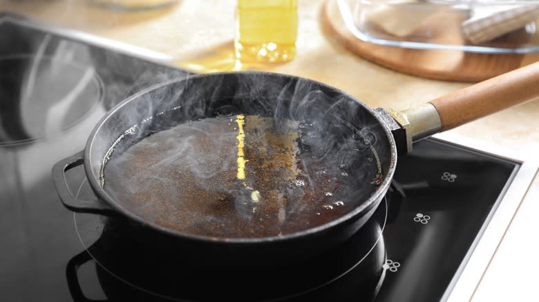 oil heating in a pan