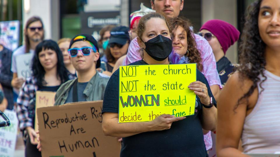 Pro-choice protesters at an abortion-related rally in Orlando, Florida.