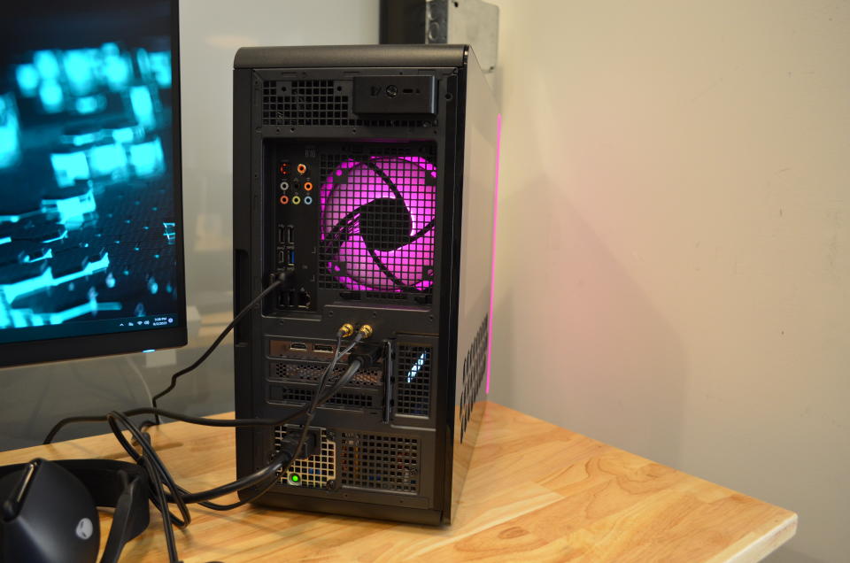 black gaming PC with glass side