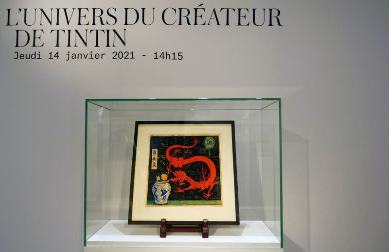 Painting for the original cover of "The Blue Lotus" Tintin comic book auctioned by Artcurial in Paris