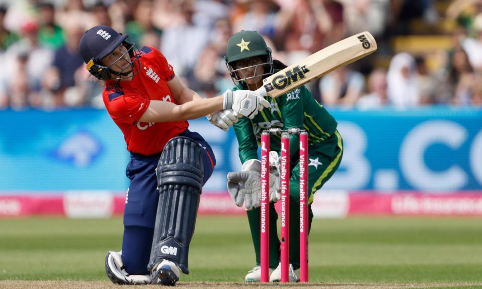 <span>Amy Jones enjoys a fine 100th T20 game for England as she hit a quickfire 37 before taking four catches against Pakistan.</span><span>Photograph: Richard Sellers/PA</span>