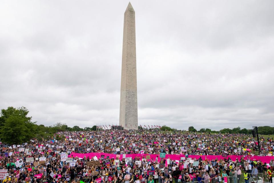 Mandatory Credit: Photo by Amanda Andrade-Rhoades/AP/Shutterstock (12940153b) Abortion rights demonstrators rally, on the National Mall in Washington, during protests across the country Supreme Court Abortion Protest, Washington, United States - 14 May 2022