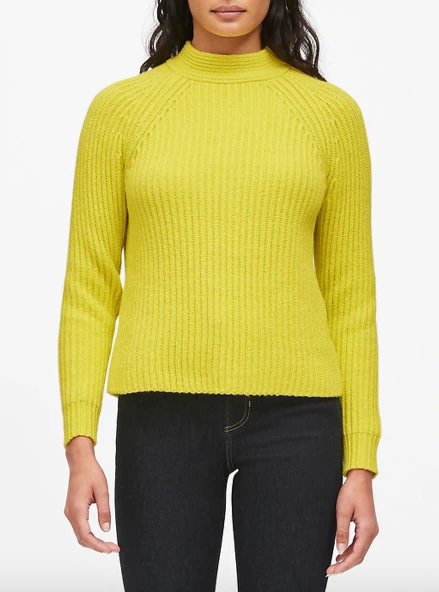 You'll feel like the sun, even when it's cold outside, with such a can't-miss color. <strong><a href="https://fave.co/2FseTGH" target="_blank" rel="noopener noreferrer">Find this sweater at Banana Republic</a></strong>. (Photo: Banana Republic )
