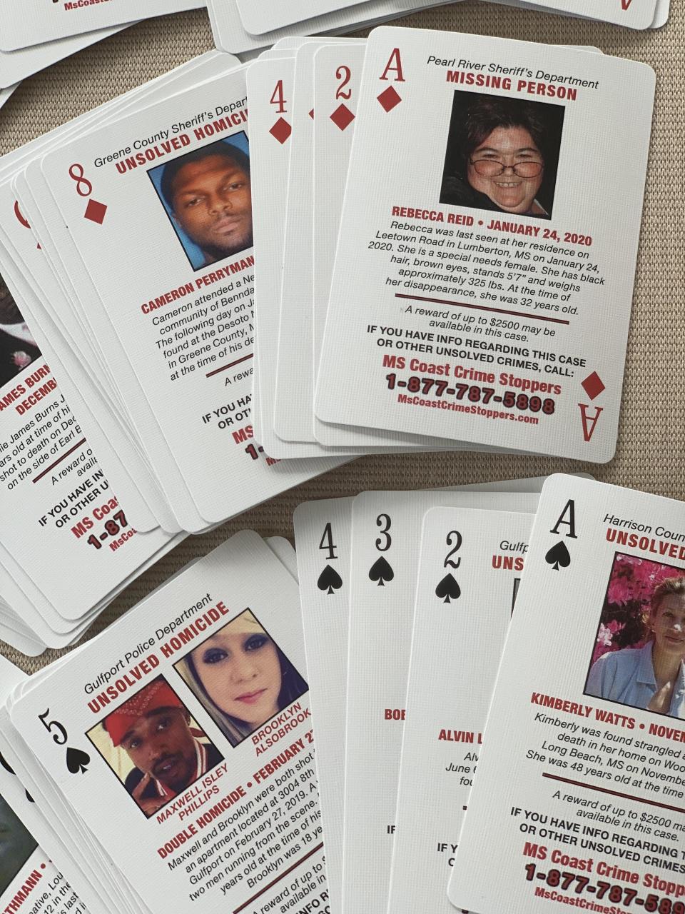 Cold case playing cards distributed by the Mississippi Coast Crime Stoppers. / Credit: Mississippi Coast Crime Stoppers