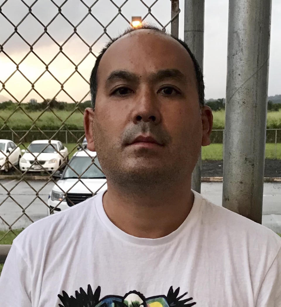 This photo provided by the Kauai Police Department shows Wesley Moribe in Lihue, Hawaii, on Nov. 29, 2020. Authorities say a couple was arrested at a Hawaii airport after traveling on a flight from the U.S. mainland despite knowing they were infected with COVID-19. The Kauai Police Department says Wesley Moribe and Courtney Peterson were arrested on suspicion of second-degree reckless endangering. (Kauai Police Department via AP)