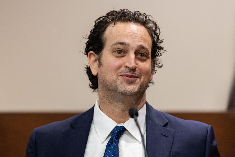 Charlie Adelson is cross examined by Assistant State Attorney Georgia Cappleman during his trial for the murder of Dan Markel on Friday, Nov. 3, 2023.