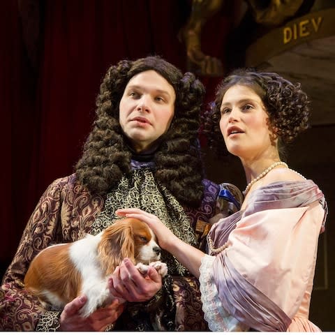 Gemma Arterton as Nell Gwyn with David Sturzaker as Charles II - Credit:  Alastair Muir