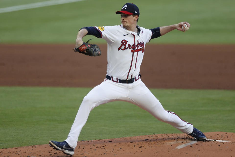 ATLANTA, GA - APRIL 23: Atlanta Braves starting pitcher Max Fried #54 delivers a pitch during the MLB game between the Miami Marlins and the Atlanta Braves on April 23, 2024 at TRUIST Park in Atlanta, GA. (Photo by Jeff Robinson/Icon Sportswire via Getty Images)