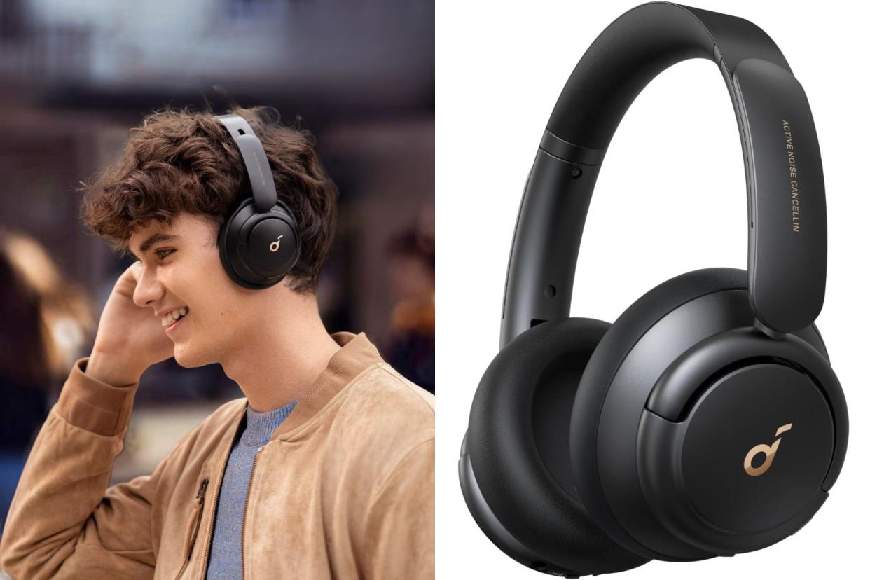 someone wearing the Amazon headphones