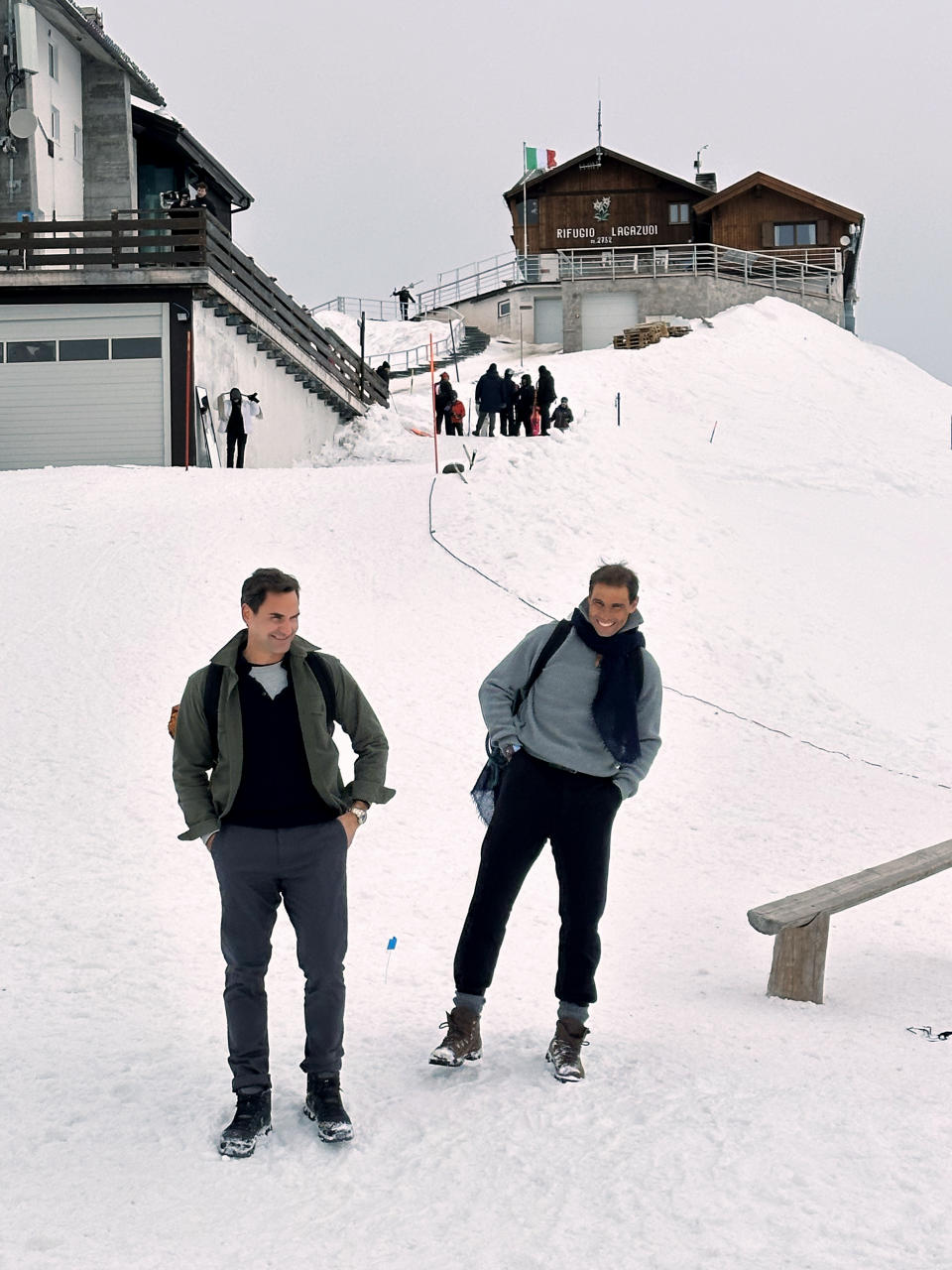 Roger Federer and Rafael Nadal arrive at the mountaintop photo shoot.