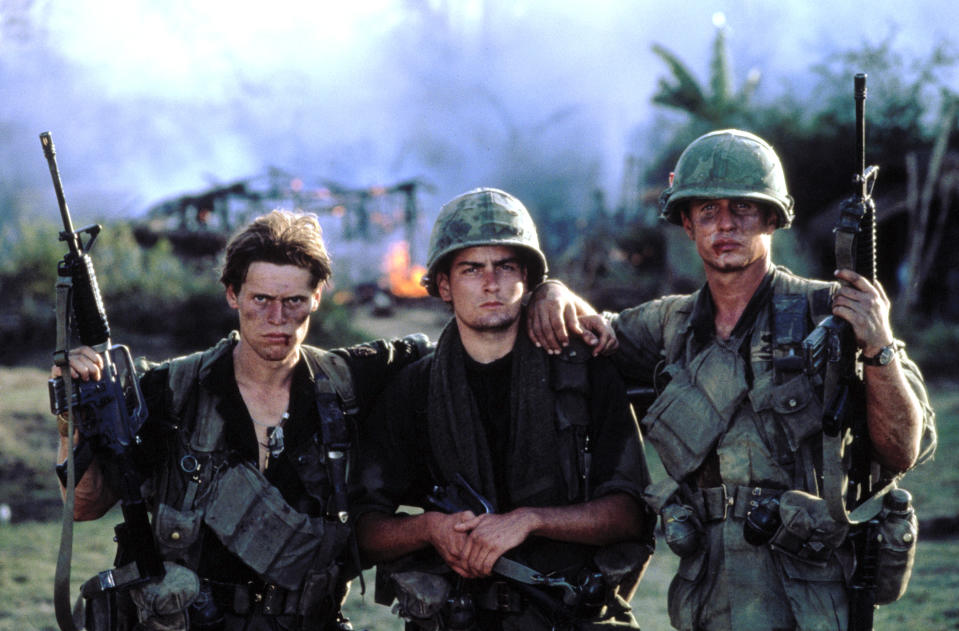 Willem Dafoe, Charlie Sheen, Tom Berenger star in Oliver Stone's Platoon, which celebrates its 35th anniversary this year. (Photo: Orion Pictures/ Courtesy: Everett Collection)