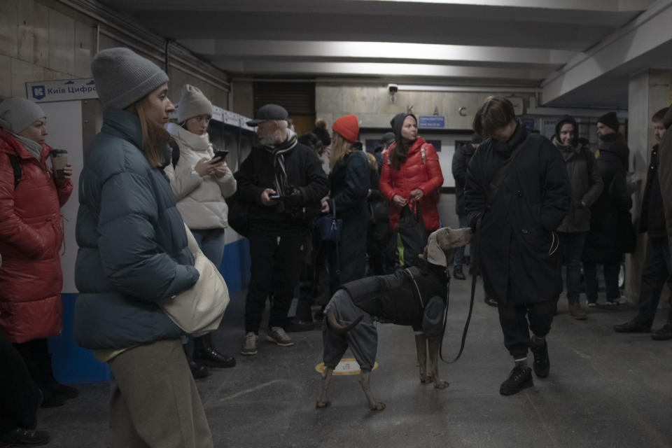 People rest in the subway station being used as a bomb shelter during a rocket attack in Kyiv, Ukraine, Monday, Dec. 5, 2022. Ukraine’s air force said it shot down more than 60 of about 70 missiles that Russia fired on in its latest barrage against Ukraine. It was the latest onslaught as part of Moscow’s new, stepped-up campaign that has largely targeted Ukrainian infrastructure and disrupted supplies of power, water and heat in the country as winter looms. (AP Photo/Andrew Kravchenko)