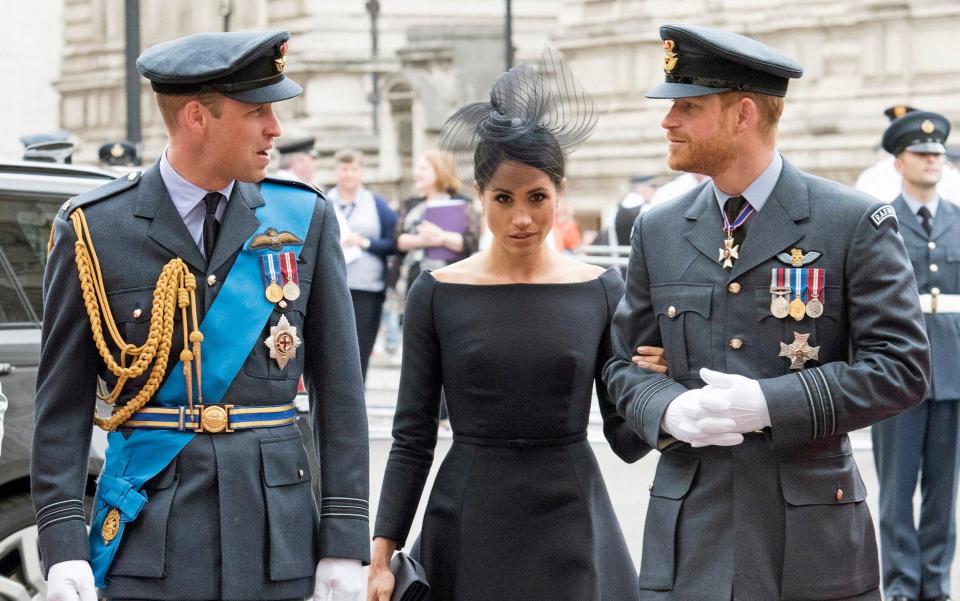 The Duke and Duchess of Sussex, pictured with Prince William, will not return as working members of the Royal Family - Francis Dias/NEWSPIX