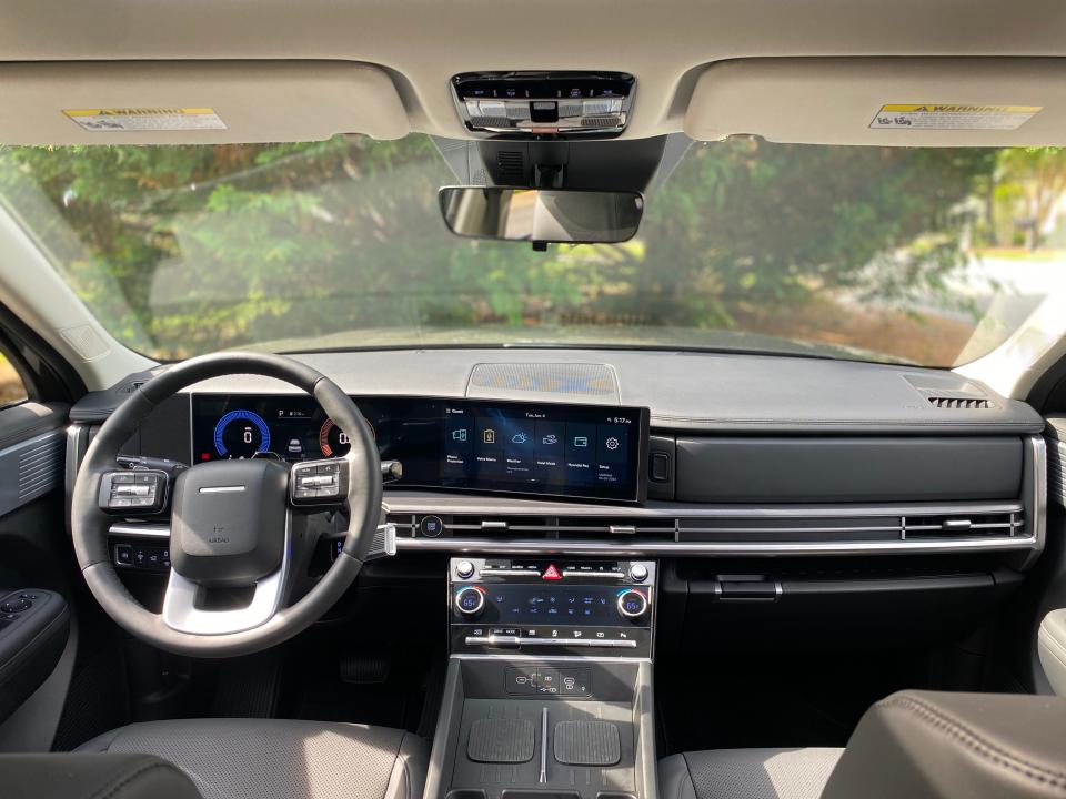 The front dash of a 2024 Hyundai Santa Fe SUV.