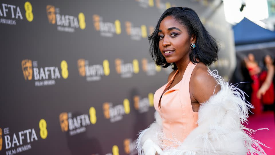 Newcomer of the Year nominee Ayo Edibiri in old-Hollywood-style Bottega Veneta. - Scott Garfitt/BAFTA/Getty Images