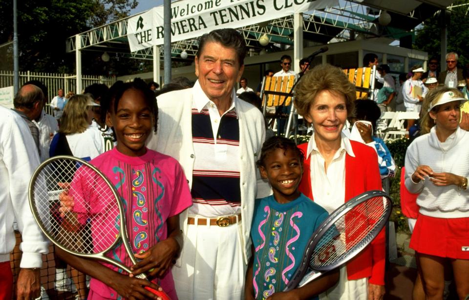 Venus and Serena Williams with President Ronald Reagan and his wife Nancy.