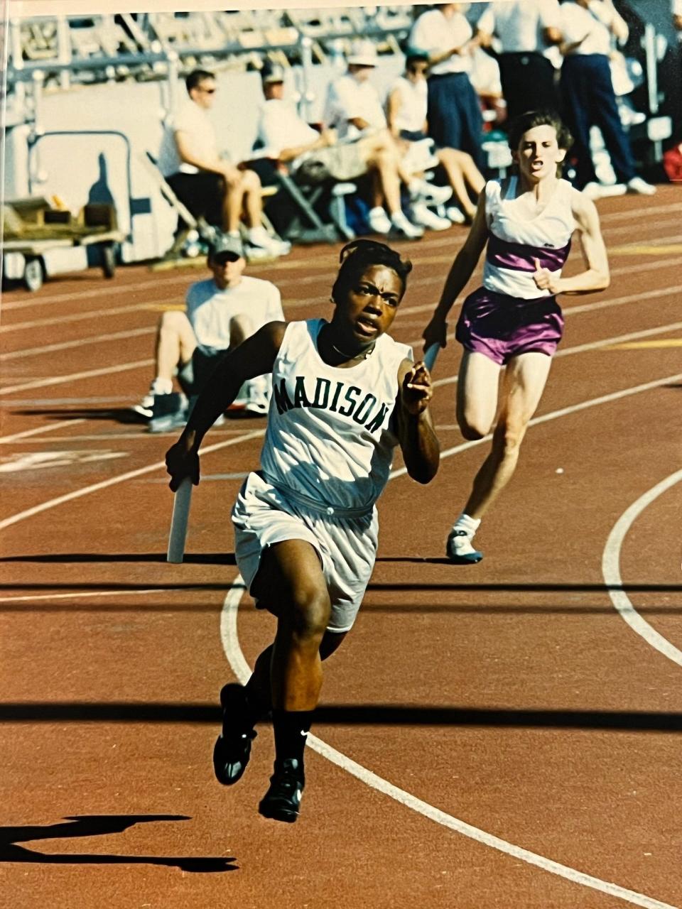 Christine Bonner Douglas was a sophomore when she ran on Madison's 4x100 meter relay team in the 1996 state track meet.