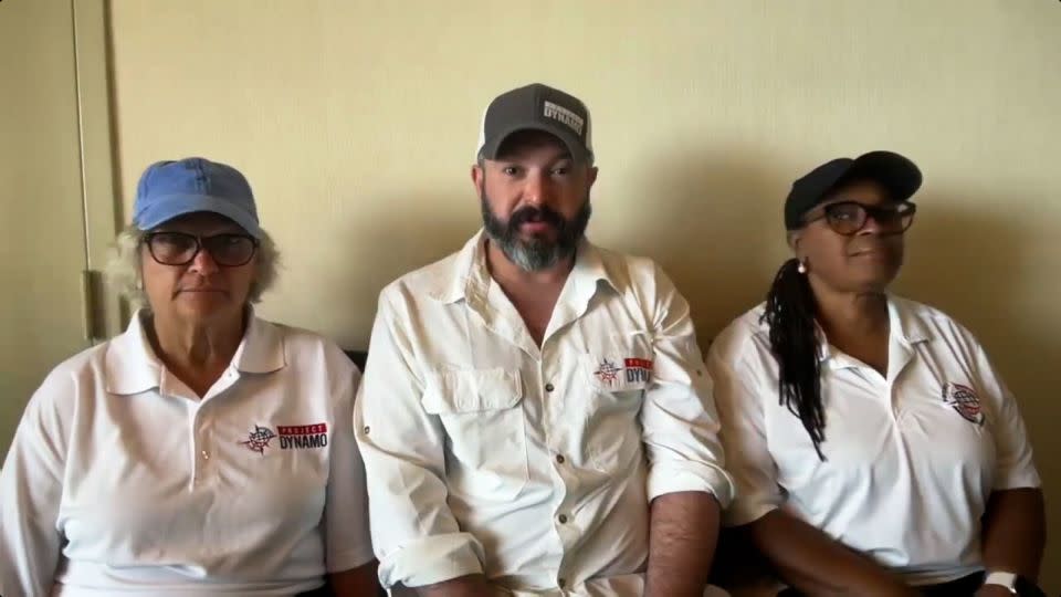 From left to right: Miriam Cinotti, evacuee from Jacksonville Beach; Bryan Stern, cofounder and CEO of Project DYNAMO; and Linotte Joseph, founder and CEO of Mission of Grace - CNN