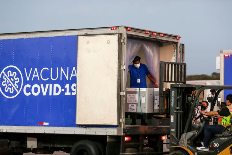 FILE PHOTO: Arrival of AstraZeneca (SKBio Corea) vaccines in El Salvador