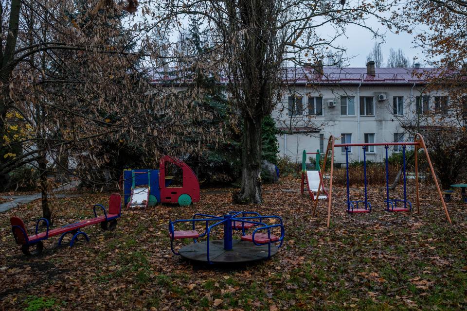 A view of the courtyard of Kherson regional children's home in Kherson, southern Ukraine (Copyright 2022 The Associated Press. All rights reserved.)
