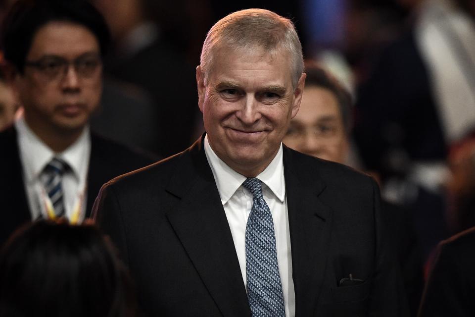 Britain's Prince Andrew, Duke of York leaves after speaking at the ASEAN Business and Investment Summit in Bangkok on November 3, 2019, on the sidelines of the 35th Association of Southeast Asian Nations (ASEAN) Summit. (Photo by Lillian SUWANRUMPHA / AFP) (Photo by LILLIAN SUWANRUMPHA/AFP via Getty Images)