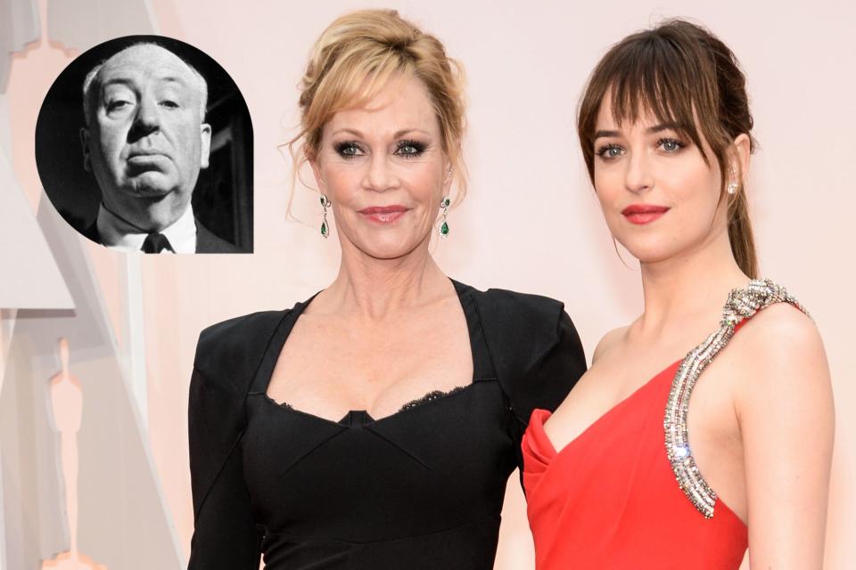 Melanie Griffith (L) and Dakota Johnson attend the 87th Annual Academy Awards at Hollywood &amp; Highland Center on February 22, 2015 in Hollywood, California.; British film director Alfred Hitchcock (1899 - 1980) holding up a clapperboard on the set of his film, 'Psycho', USA, 29th January 1960.