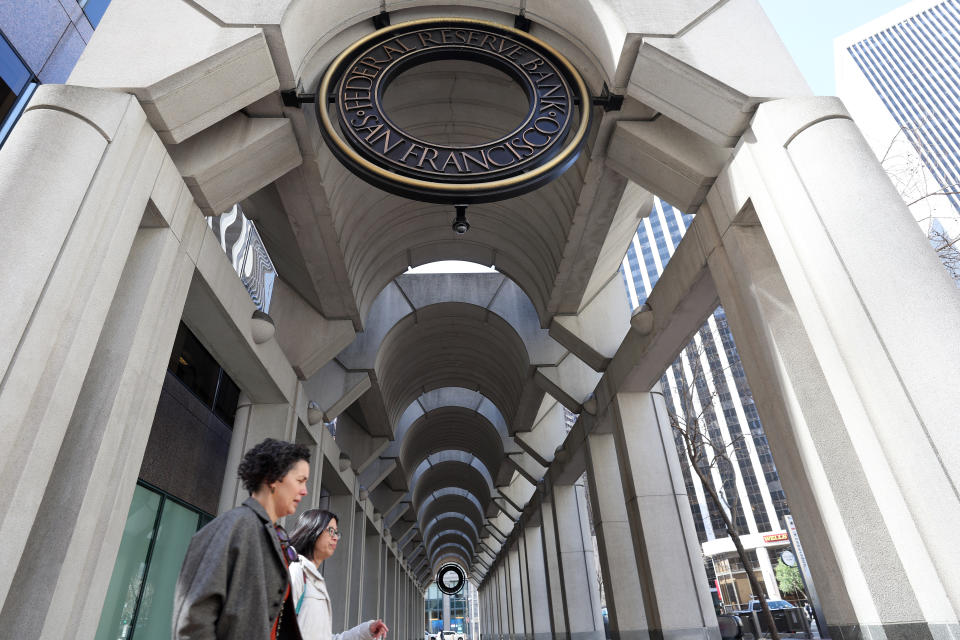 SAN FRANCISCO, CALIFORNIA - MARCH 16: A pedestrian walks by a sign at the Federal Reserve Bank of San Francisco on March 16, 2023 in San Francisco, California. The Federal Reserve is reconsidering how banks are overseen following the collapse of Silicon Valley Bank (SVB) one week ago. (Photo by Justin Sullivan/Getty Images)