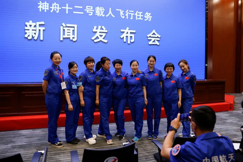 News conference before the Shenzhou-12 mission to build China's space station, Jiuquan Satellite Launch Center in Gansu province