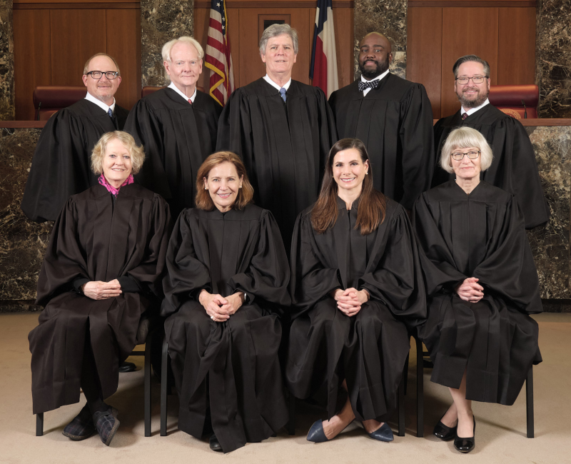 Front row from left, Judges Barbara Hervey, Sharon Keller and Michelle Slaughter are pictured with colleagues on the Texas Court of Criminal Appeals.