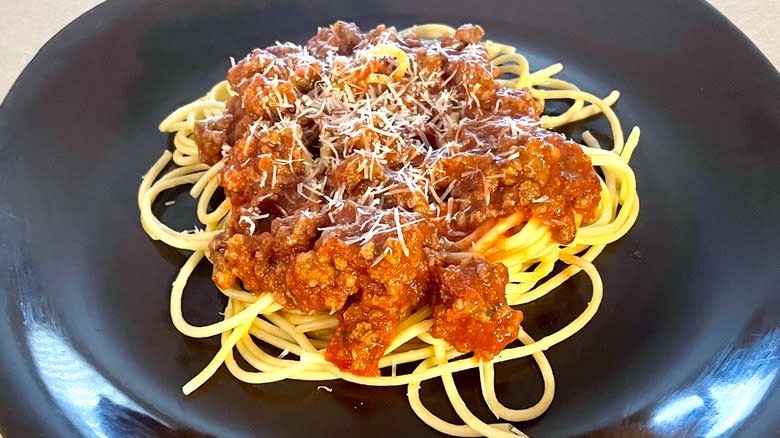 pasta with red sauce and parmesan