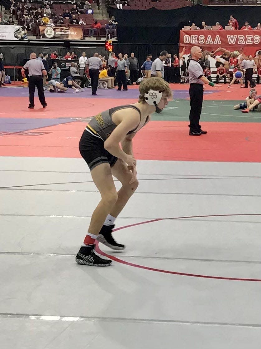 Northmor's Cowin Becker competes at last year's Division III state wrestling tournament at Ohio State's Schottenstein Center.