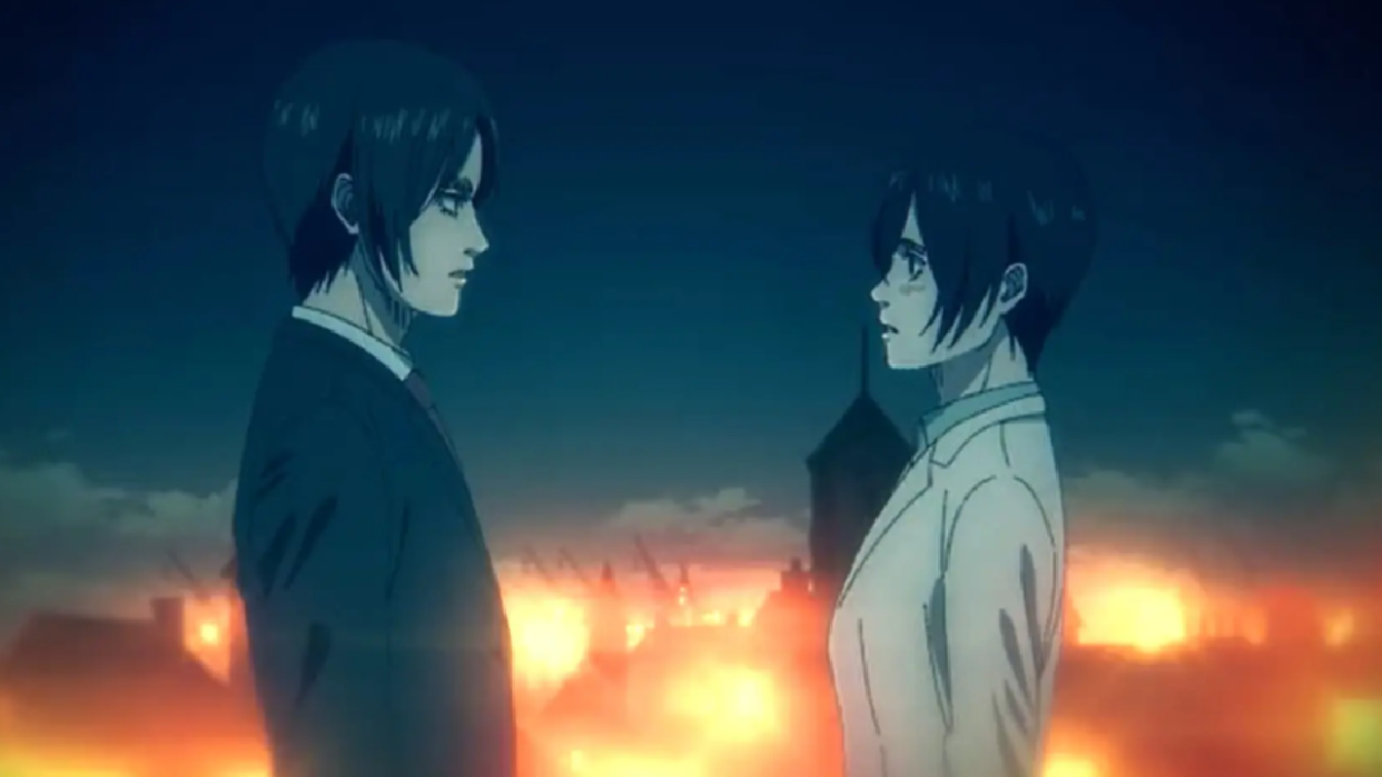  Eren and Mikasa in Attack on Titan. 