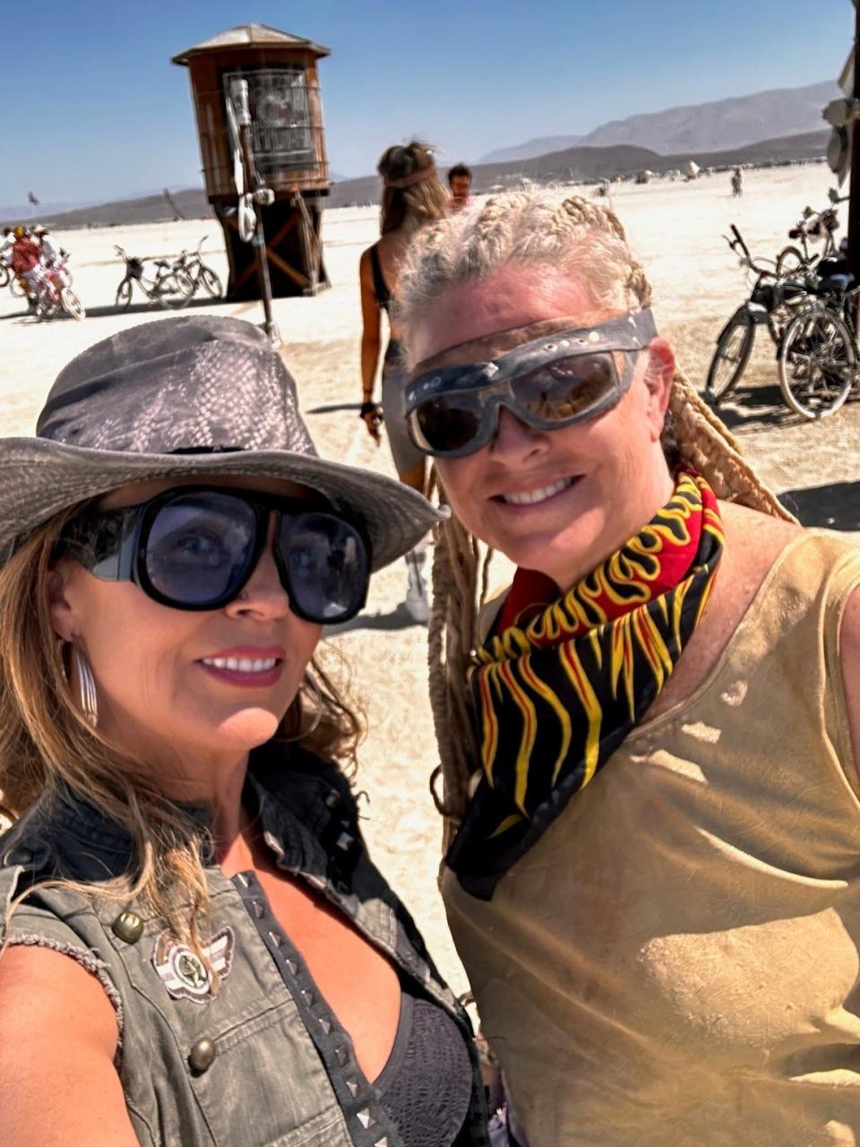 Lori Edwards-Jonasson and Palm Desert resident Lea Goodsell at Burning Man 2023 in Black Rock City, Nevada.