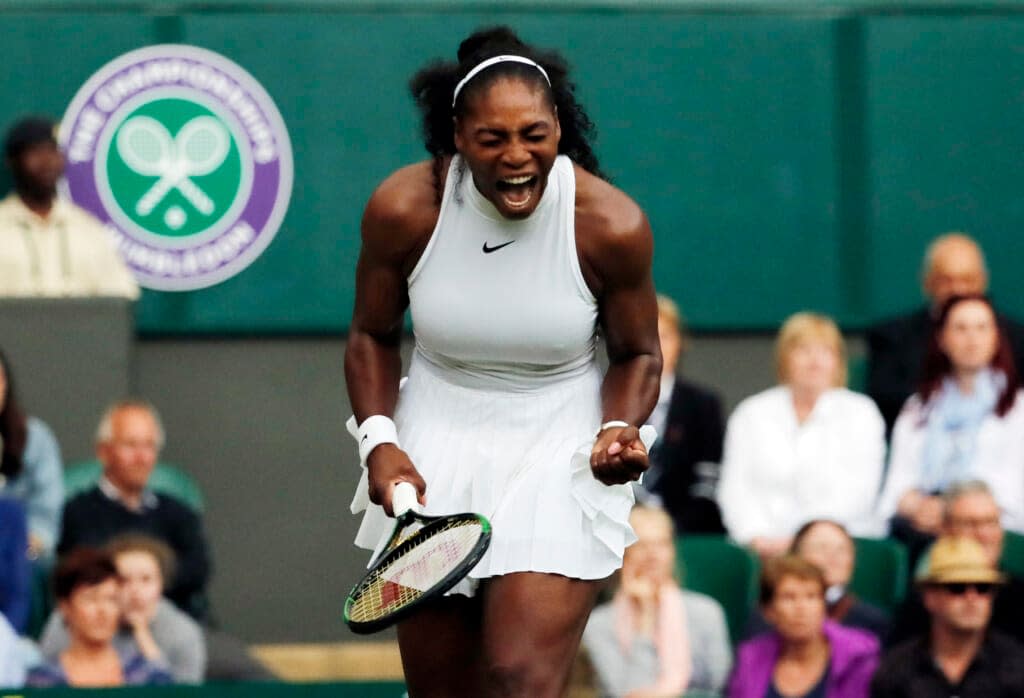 Serena Williams, of the United States celebrates a point against compatriot Christina McHale during their women’s singles match on day five of the Wimbledon Tennis Championships in London, Friday, July 1, 2016. (AP Photo/Ben Curtis, File)