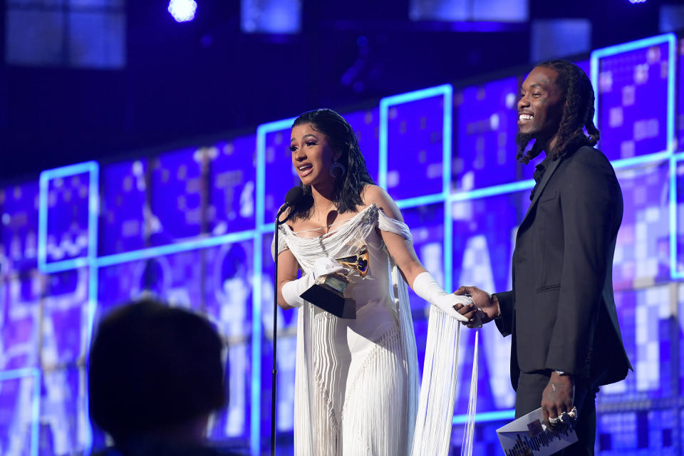 Cardi B accepts the Grammy for Best Rap Album during the 61st Annual Grammy Awards in Los Angeles, on Feb. 10, 2019. | Emma McIntyre—The Recording Academy/Getty Images