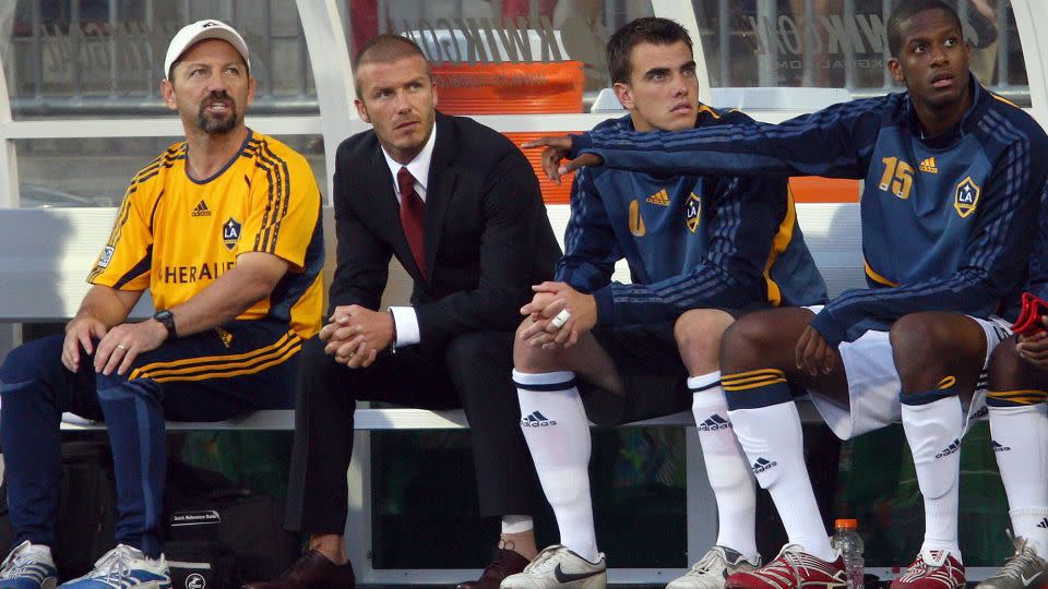 Beckham watches from the bench during Los Angeles Galaxy's game against Toronto FC at BMO Field on August 5, 2007. - Shaun Botterill/Getty Images