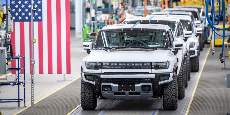 The GMC Hummer EV is pictured at General Motors' "Factory Zero" in Detroit.
