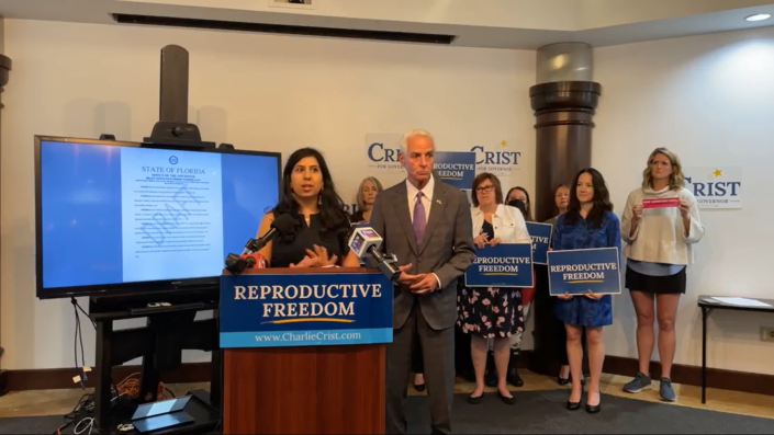 State Rep. Anna Eskamani of Orlando speaks at a news conference Friday, May 20, 2022, hosted by Democratic gubernatorial candidate Charlie Crist.